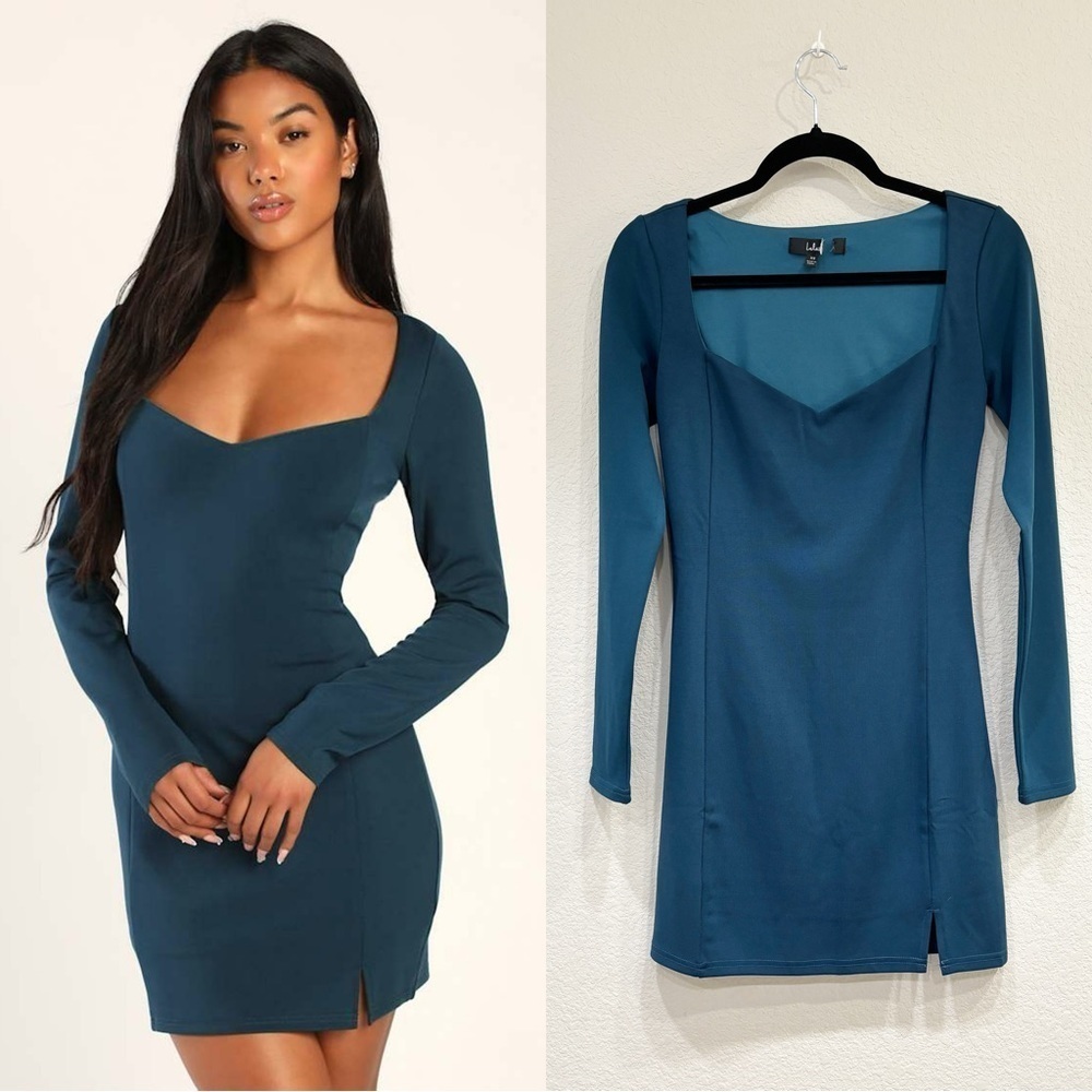 NWOT Lulus Transcending Trend Dark Teal Long Sleeve Bodycon Mini Dress